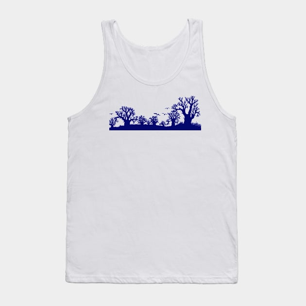 Baobab Trees Silhouette Blue Tank Top by Tony Cisse Art Originals